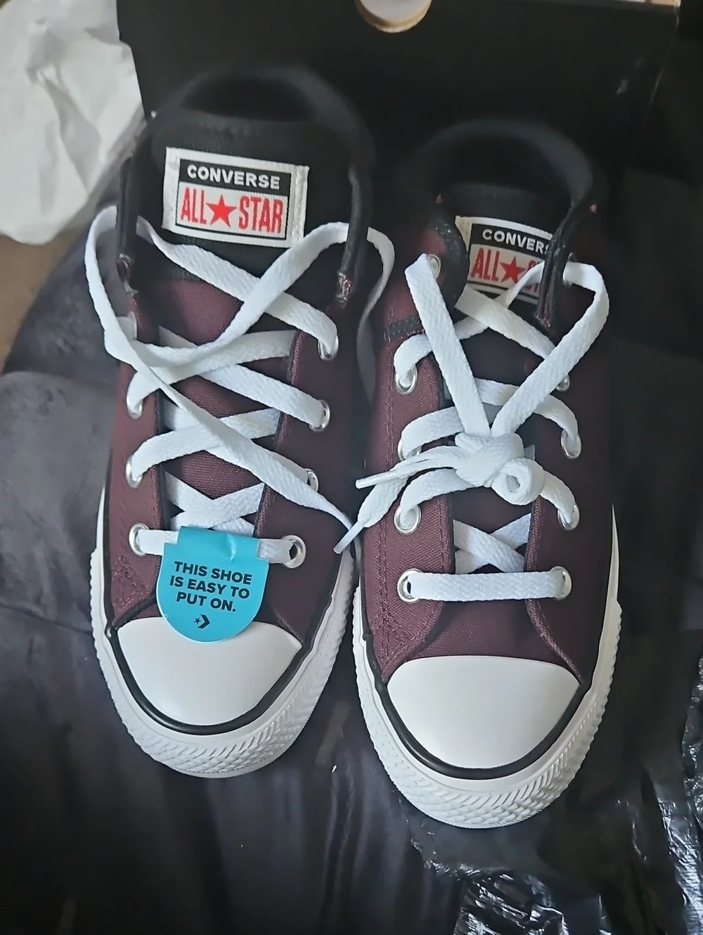 Converse Kids Burgundy and White High-Top Sneakers with Black Collar